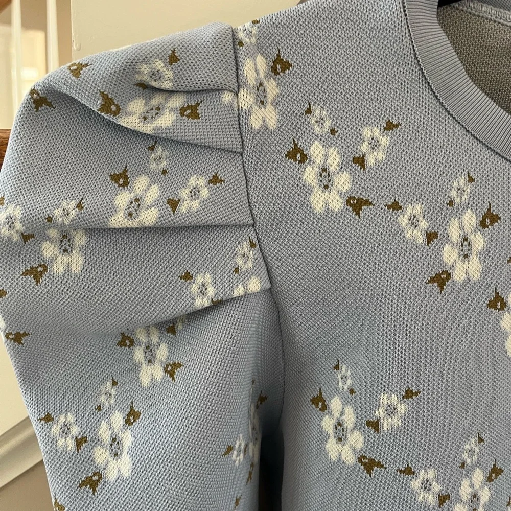 Zara Light Blue Floral Puff Sleeve Blouse
